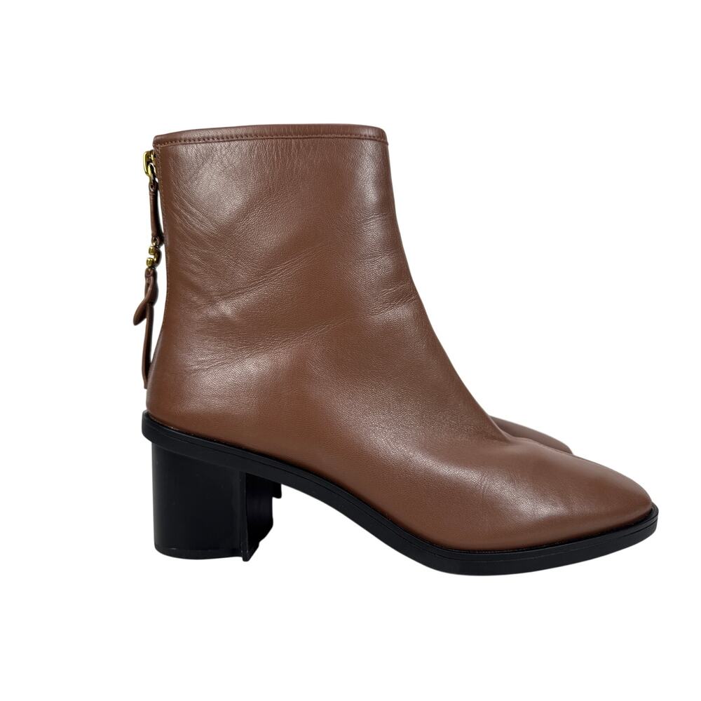 Coach Gabi Booties Womens 8.5 Brown Leather Square Toe‎ CD148 Logo Zip
